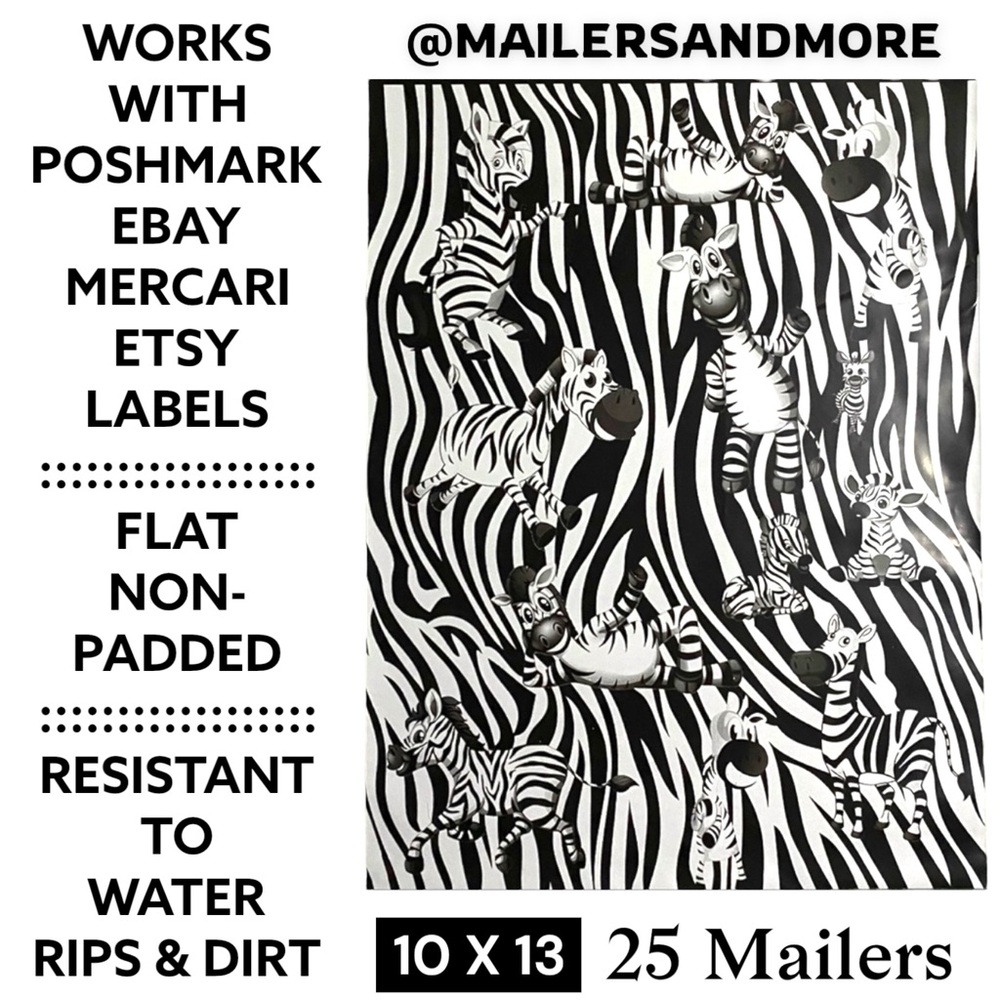 25 10X13 Poly Mailers, Zebra Shipping Envelopes PRICE IS FIRM